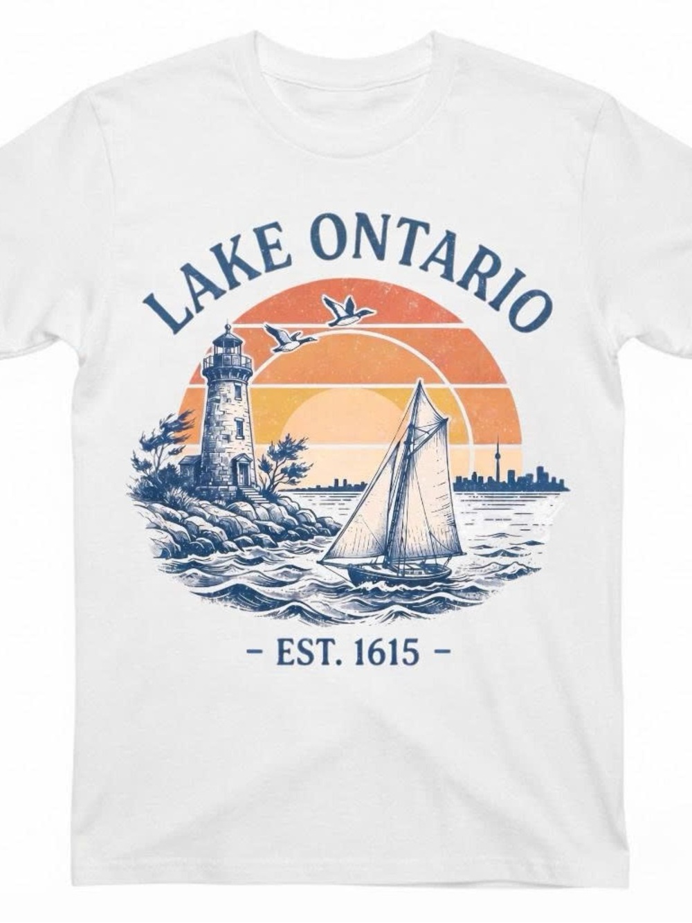 Gildan Shirt Lake Ontario White Graphic Tee